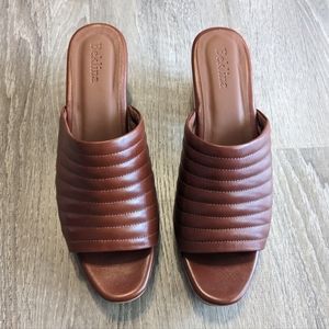 Beklina Cognac Leather Open Toe Platform Ribbed Clog Size 9